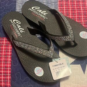 Skechers Black Rhinestone Flip Flops